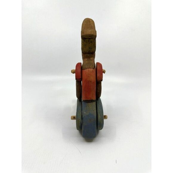 Vintage Girl Puppet Hand Carved And Painted Wooden Toy 7 Inches Sitting Size - Picture 8 of 11